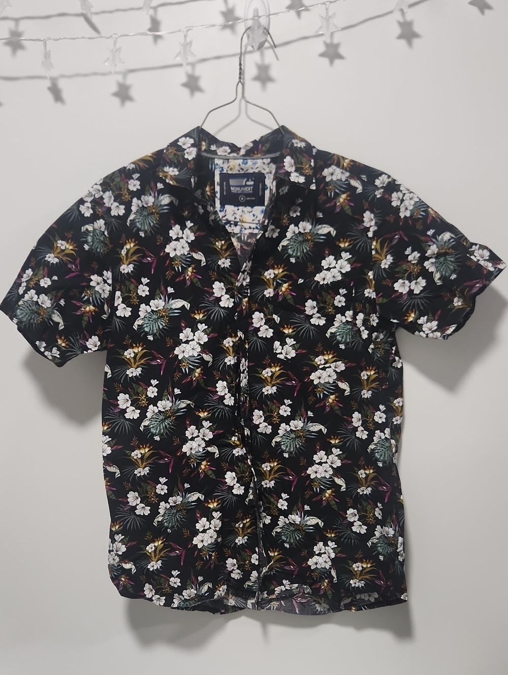Monument Black Floral Short Sleeve Button-Up Shirt